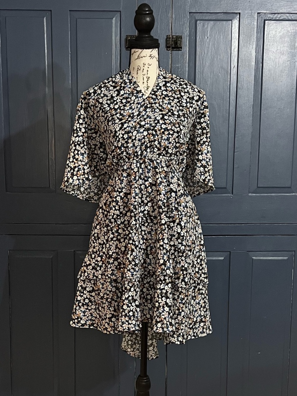 ARULA Black Floral Mini Dress